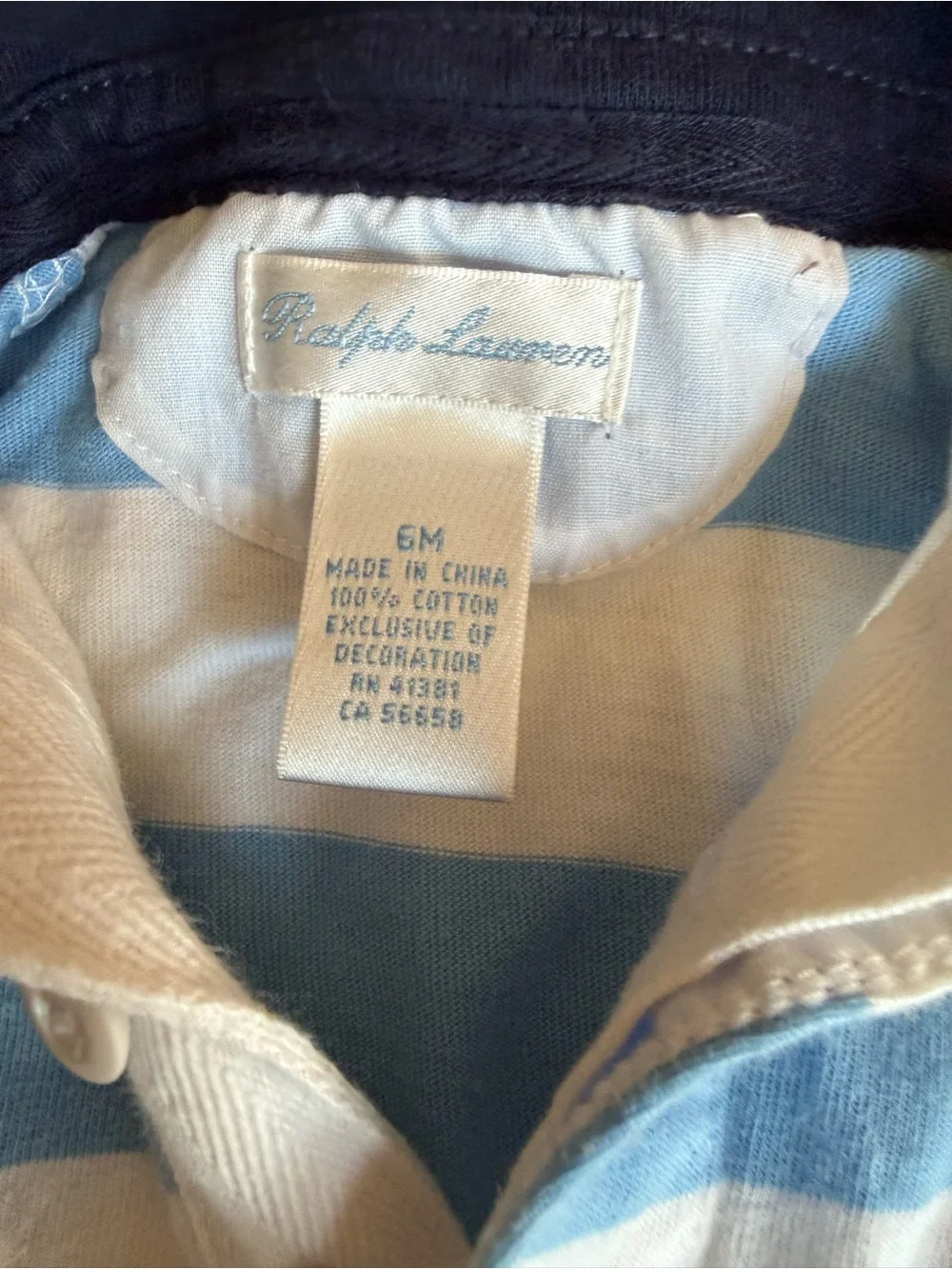 Ralph Lauren Light Blue & White Striped Polo Romper